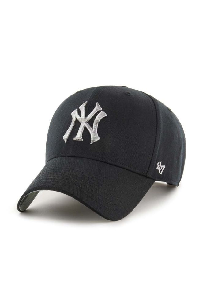 Бавовняна бейсболка 47brand MLB New York Yankees колір чорний з аплікацією (3278182)