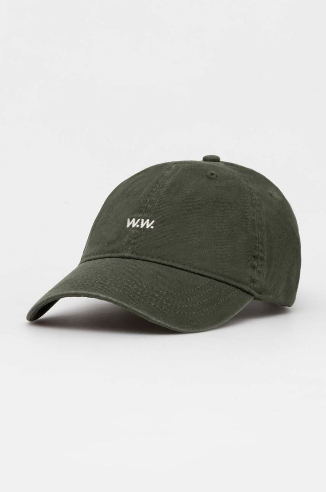 Бавовняна бейсболка Wood Wood Low Profile колір зелений однотонна 12110804.7083-OFFWHITE (3581368)