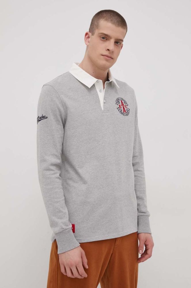 Лонгслів Superdry чоловічий колір сірий з аплікацією