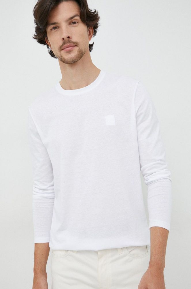 Бавовняний лонгслів BOSS Boss Casual колір білий з аплікацією