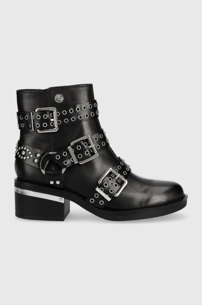 Шкіряні черевики Guess Fifii жіночі колір чорний на плоскому ходу
