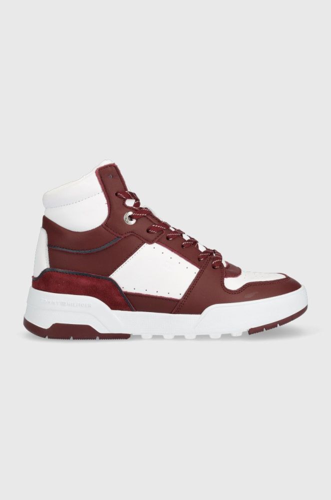 Шкіряні кросівки Tommy Hilfiger High Cut Basket Sneaker колір бордовий