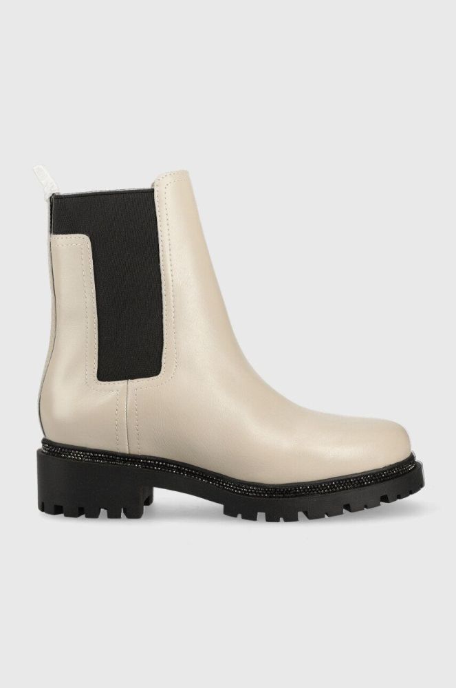 Шкіряні черевики Dkny Rick жіночі колір бежевий на плоскому ходу