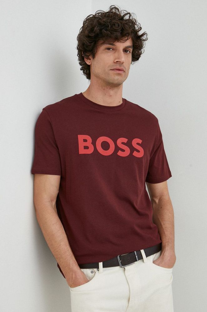 Бавовняна футболка BOSS Boss Casual колір рожевий з принтом