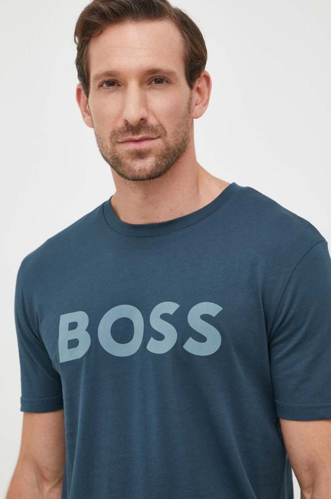 Бавовняна футболка BOSS BOSS CASUAL колір зелений з принтом (3365388)