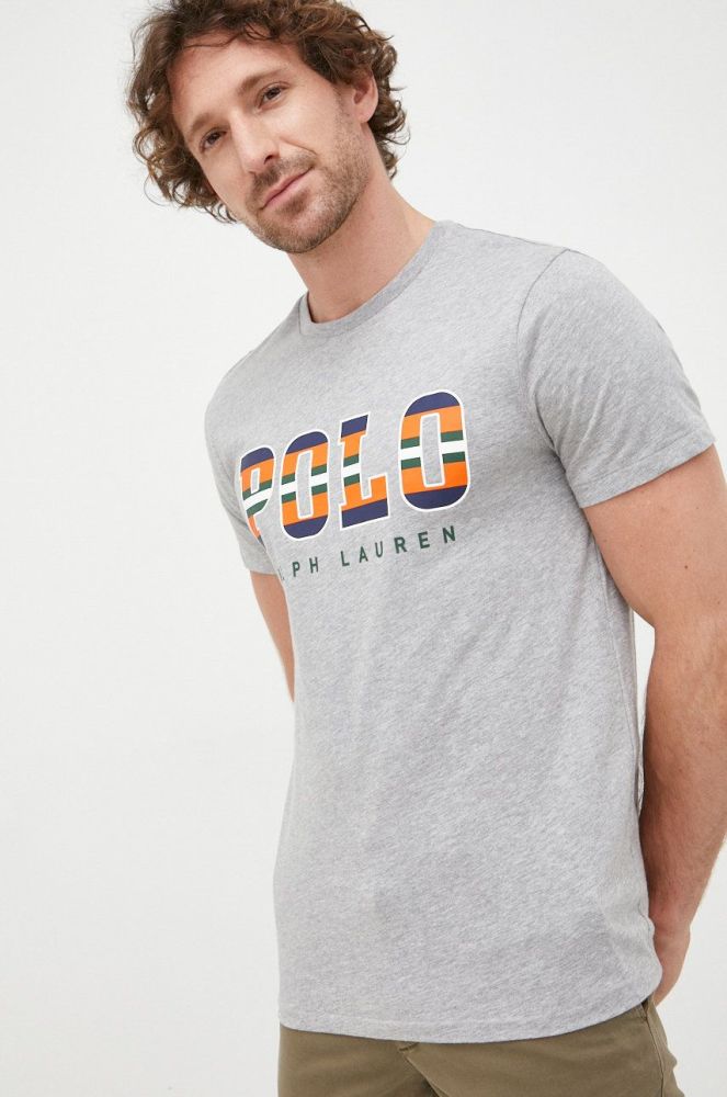 Бавовняна футболка Polo Ralph Lauren колір сірий меланж