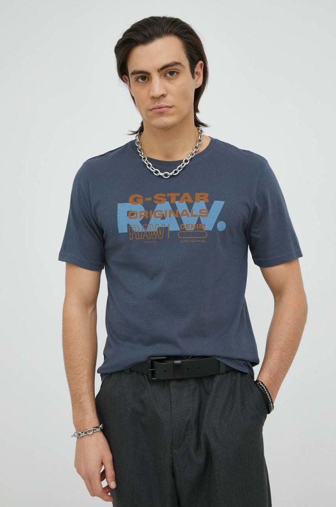 Бавовняна футболка G-Star Raw колір сірий з принтом (2781446)