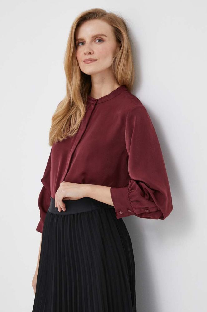 Сорочка Dkny жіноча колір бордовий relaxed зі стійкою