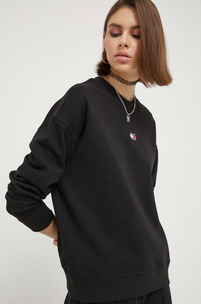 Бавовняна кофта Tommy Jeans жіноча колір чорний однотонна (3319497)