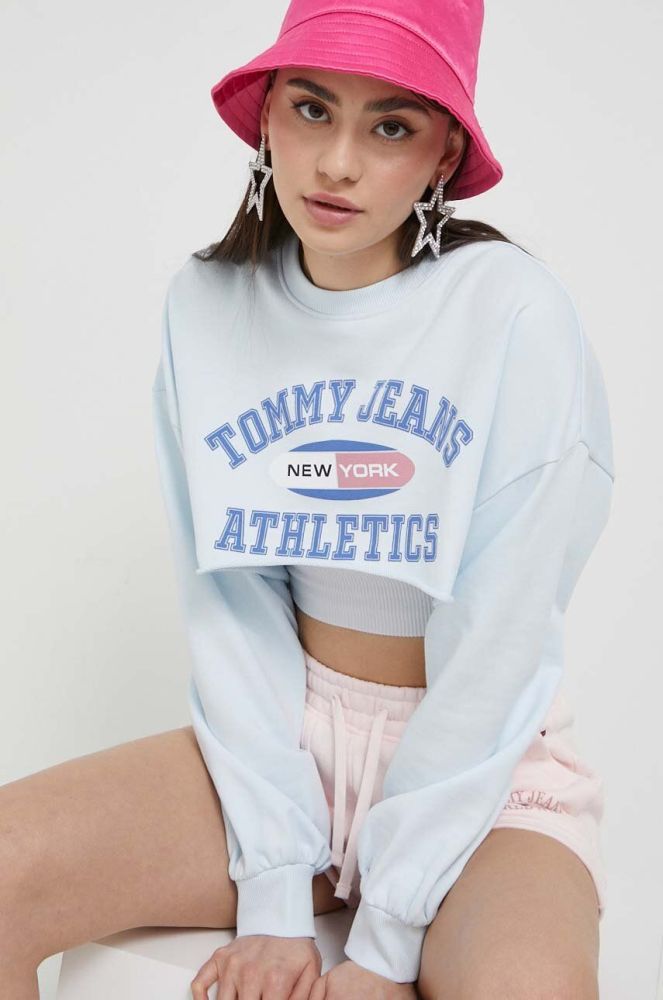 Бавовняна кофта Tommy Jeans жіноча  з принтом колір блакитний