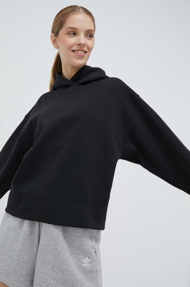 Кофта adidas Originals Premium Essentials Short Hoodie жіноча колір чорний з капюшоном однотонна IC5247-BLACK