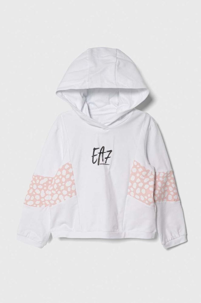 Дитяча кофта EA7 Emporio Armani колір білий з капюшоном візерунок (3637856)