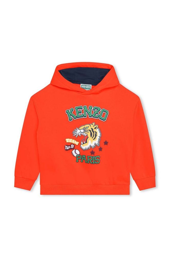 Дитяча кофта Kenzo Kids колір помаранчевий з капюшоном з принтом (3407298)