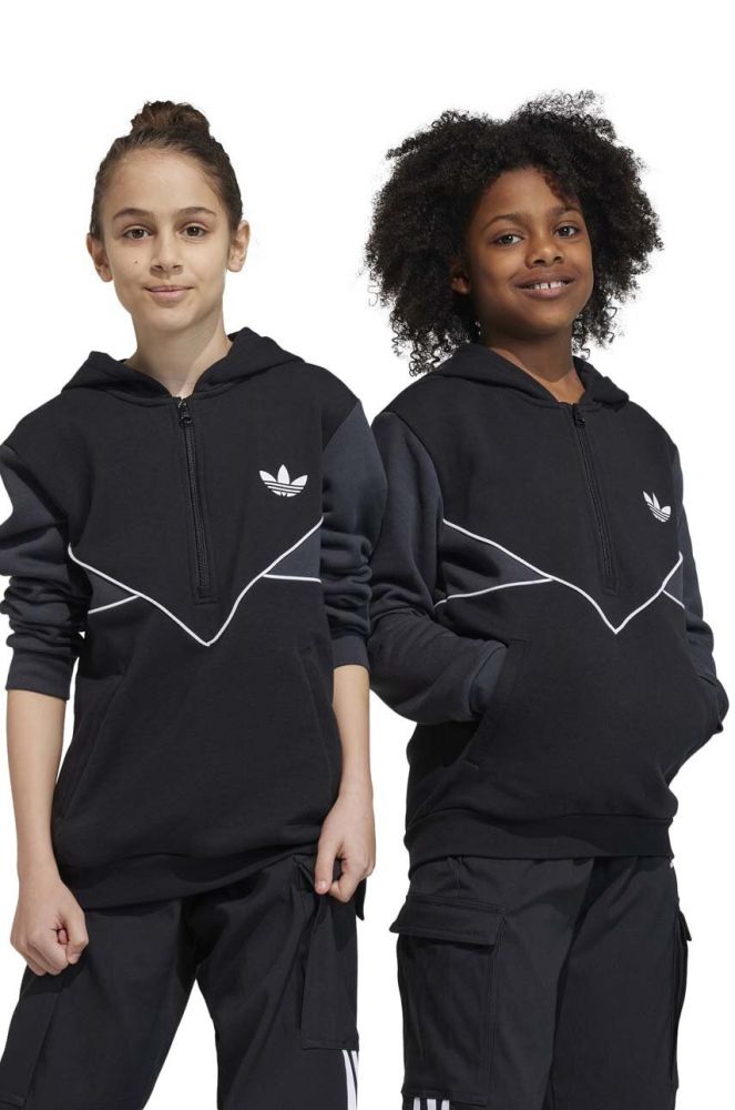 Дитяча кофта adidas Originals колір чорний з капюшоном з аплікацією
