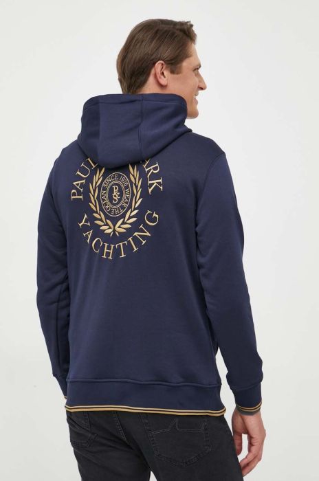 Кофта Paul&Shark чоловіча колір синій з капюшоном з аплікацією