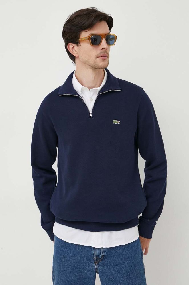 Бавовняний светр Lacoste колір синій півгольф
