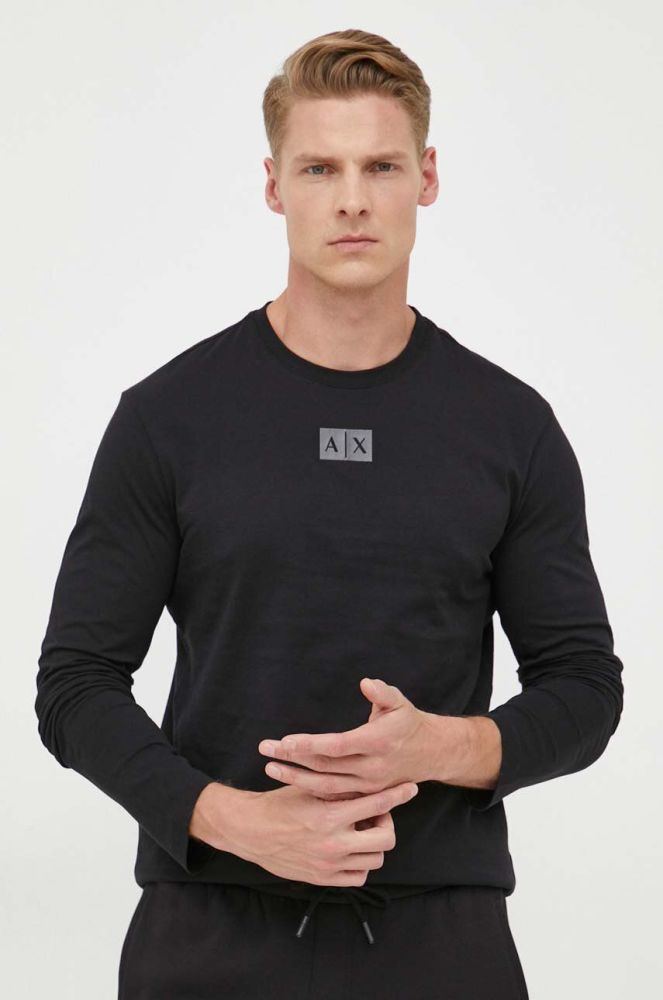 Бавовняний лонгслів Armani Exchange колір чорний з принтом (3351411)