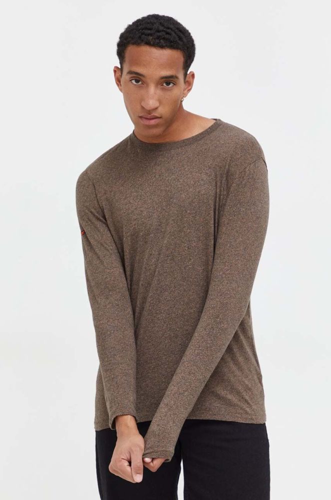 Бавовняний лонгслів Superdry колір коричневий меланж (3574434)