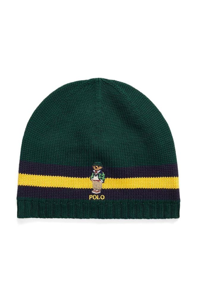 Дитяча бавовняна шапка Polo Ralph Lauren колір зелений з бавовни (3553806)