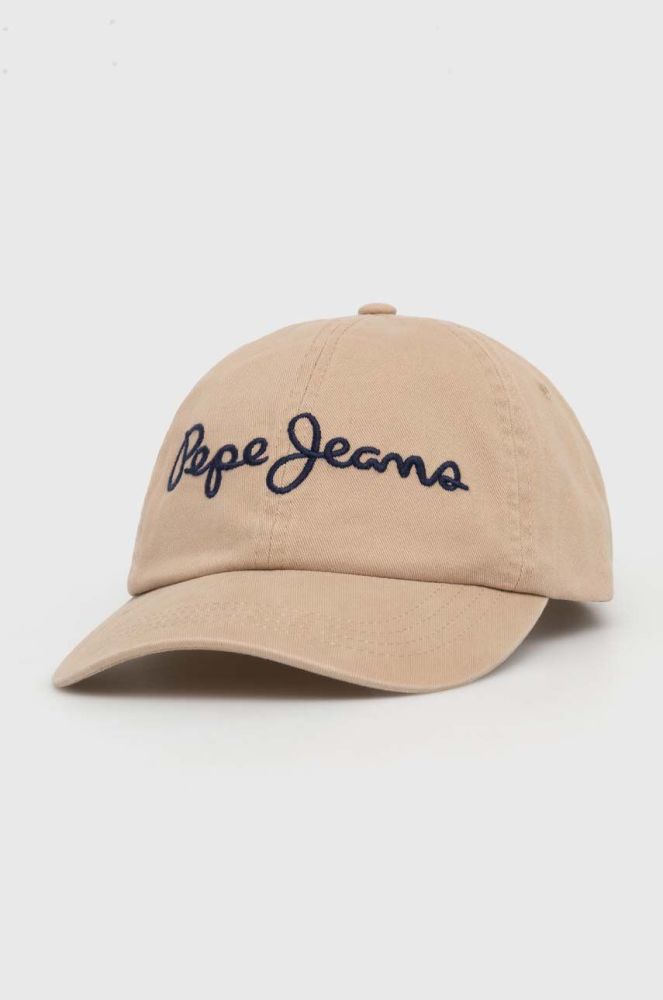 Бавовняна бейсболка Pepe Jeans Gilbert колір бежевий з аплікацією