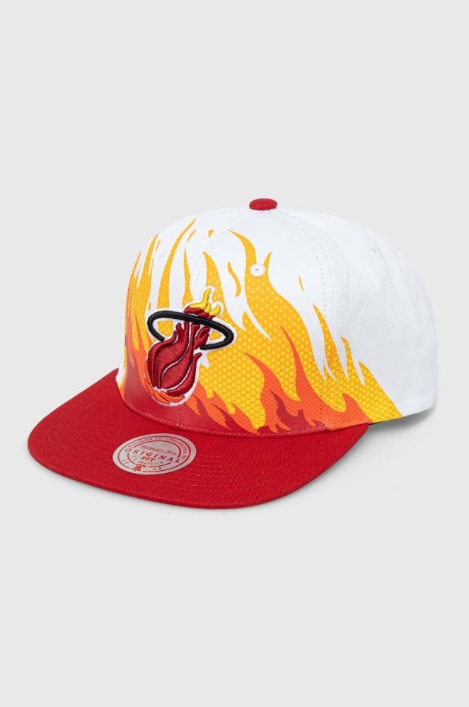 Бавовняна бейсболка Mitchell&Ness MIAMI HEAT колір білий візерунок