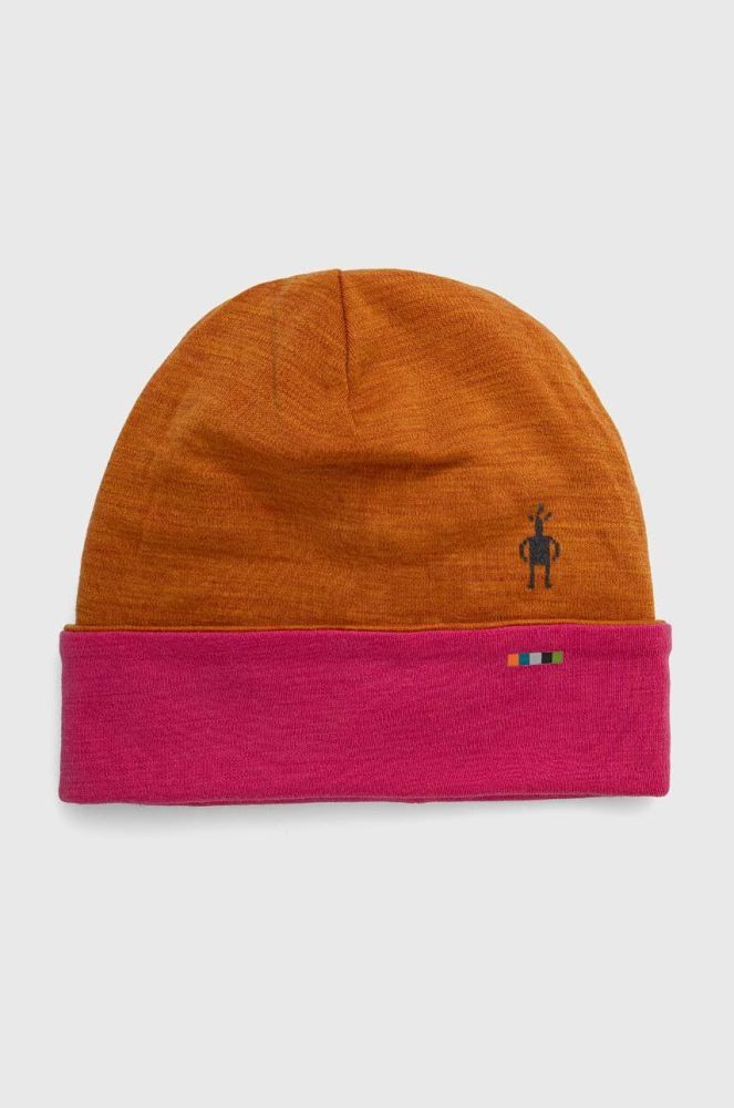 Двостороння шапка Smartwool Thermal Merino Reversible колір помаранчевий з тонкого трикотажу вовна