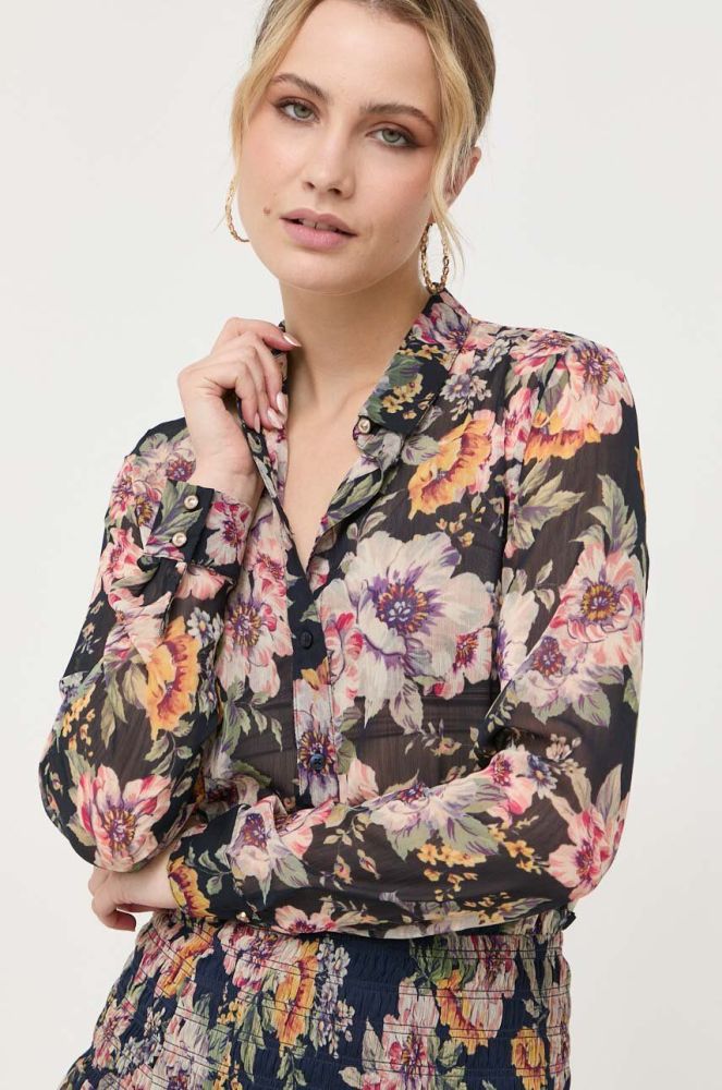 Сорочка Guess жіноча колір синій regular класичний комір (3383379)