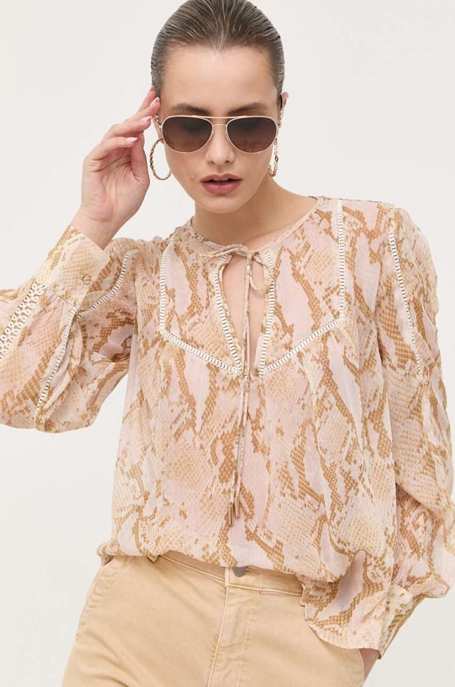 Блузка Guess жіноча колір бежевий візерунок