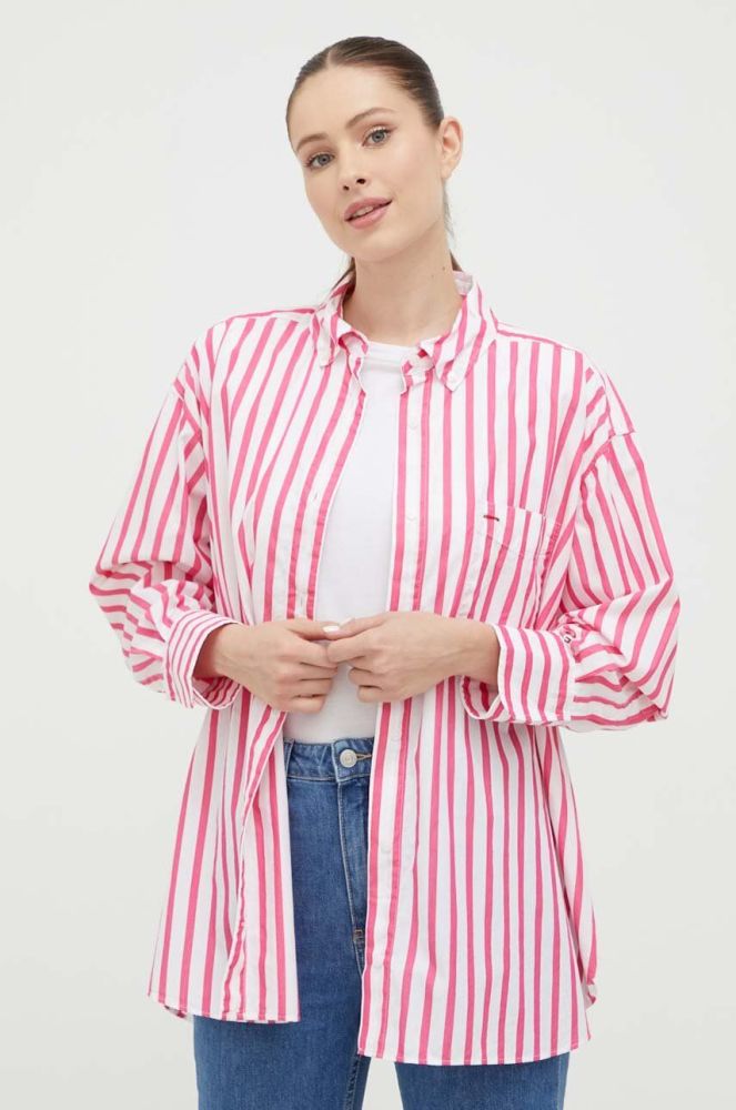 Бавовняна сорочка Tommy Hilfiger жіноча колір рожевий relaxed класичний комір (3338191)