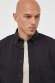 Сорочка з домішкою льону Marc O'Polo колір чорний regular комір button-down