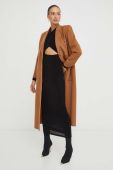 Вовняне пальто Elisabetta Franchi колір коричневий перехідний двобортний
