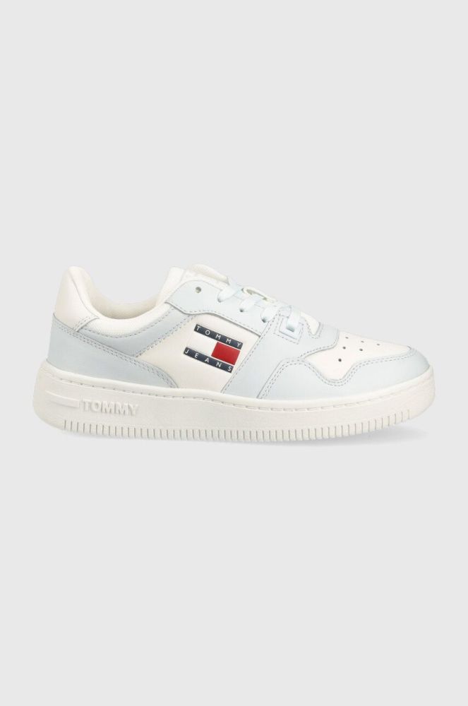 Шкіряні кросівки Tommy Jeans TJW RETRO BASKET LEATHER EN0EN02204 колір блакитний