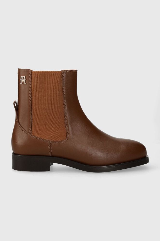Шкіряні черевики Tommy Hilfiger ELEVATED ESSENT THERMO BOOTIE жіночі колір коричневий на плоскому ходу FW0FW07483