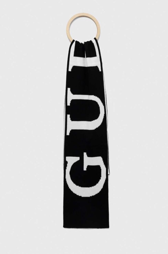 Шарф Guess колір чорний з принтом