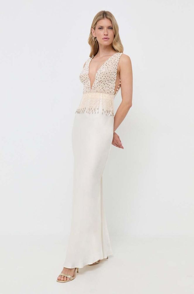 Шовкова сукня Elisabetta Franchi колір бежевий maxi пряма