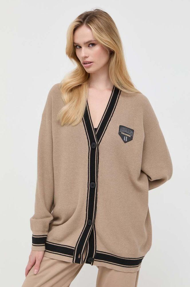 Кардиган з домішкою вовни Armani Exchange колір бежевий