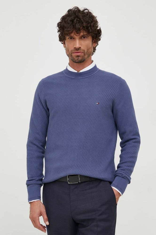 Бавовняний светр Tommy Hilfiger легкий колір блакитний
