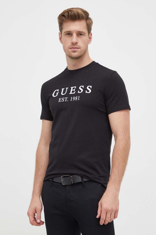 Футболка Guess чоловічий колір чорний з принтом (3493933)