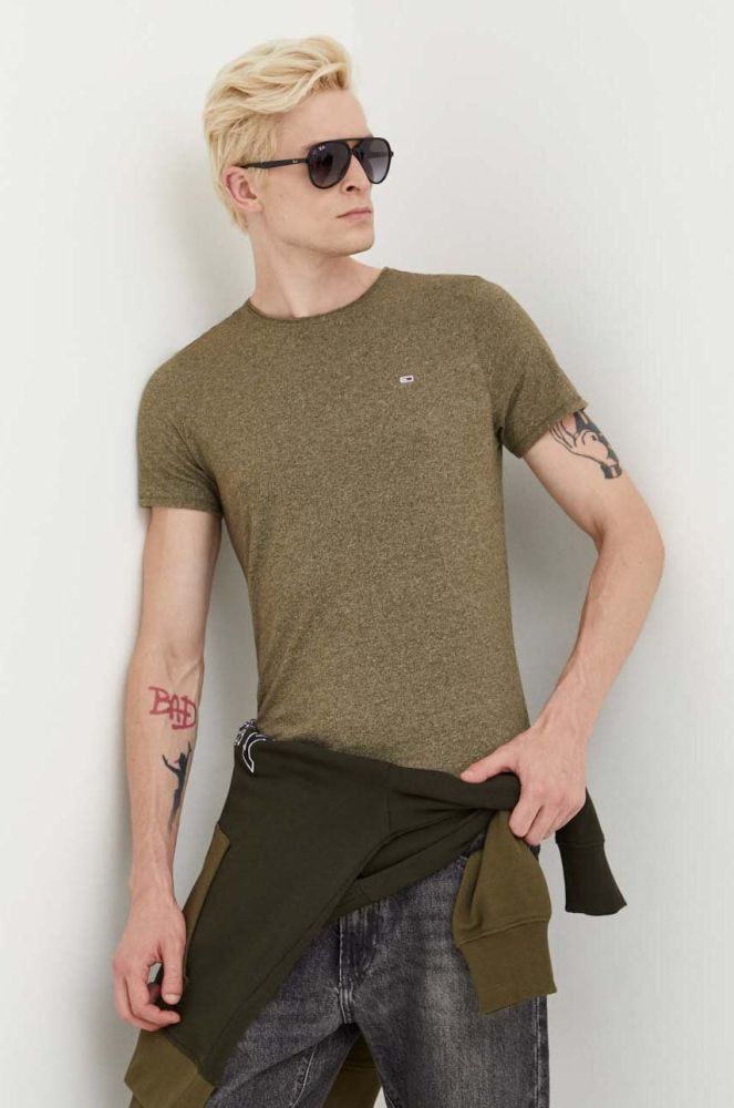 Футболка Tommy Jeans чоловічий колір зелений меланж (3536822)