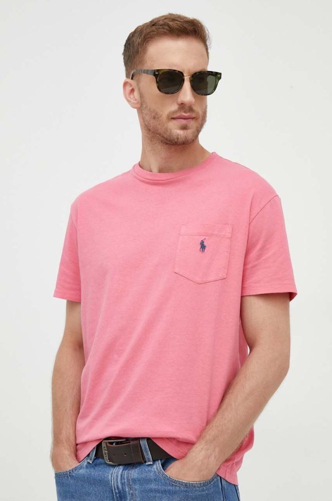 Футболка з домішкою льону Polo Ralph Lauren колір червоний однотонний