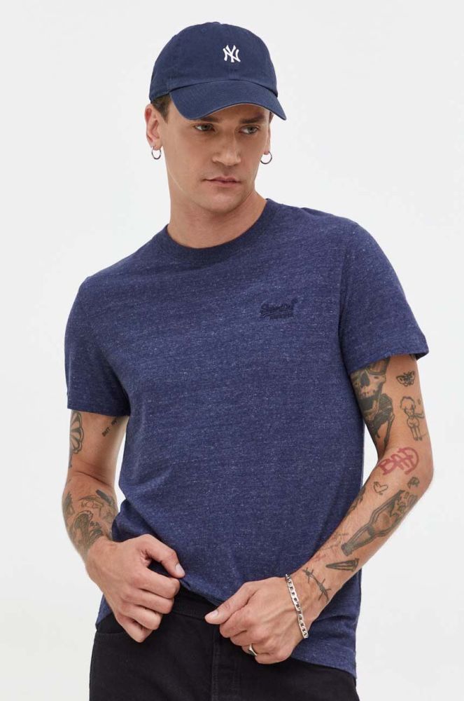 Бавовняна футболка Superdry чоловічий колір синій меланж