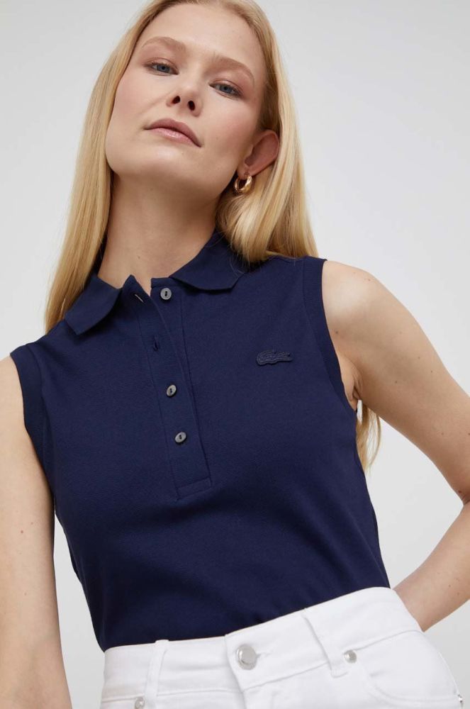 Топ Lacoste жіночий колір синій з коміром