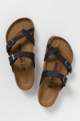 Шкіряні шльопанці Birkenstock жіночі колір чорний на плоскому ходу Regular Width 171481-Schwarz