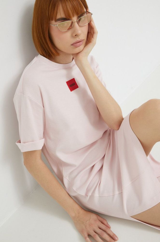 Сукня HUGO колір рожевий mini oversize