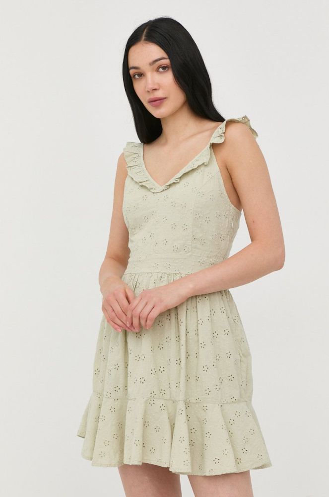 Бавовняна сукня Guess колір зелений mini розкльошена
