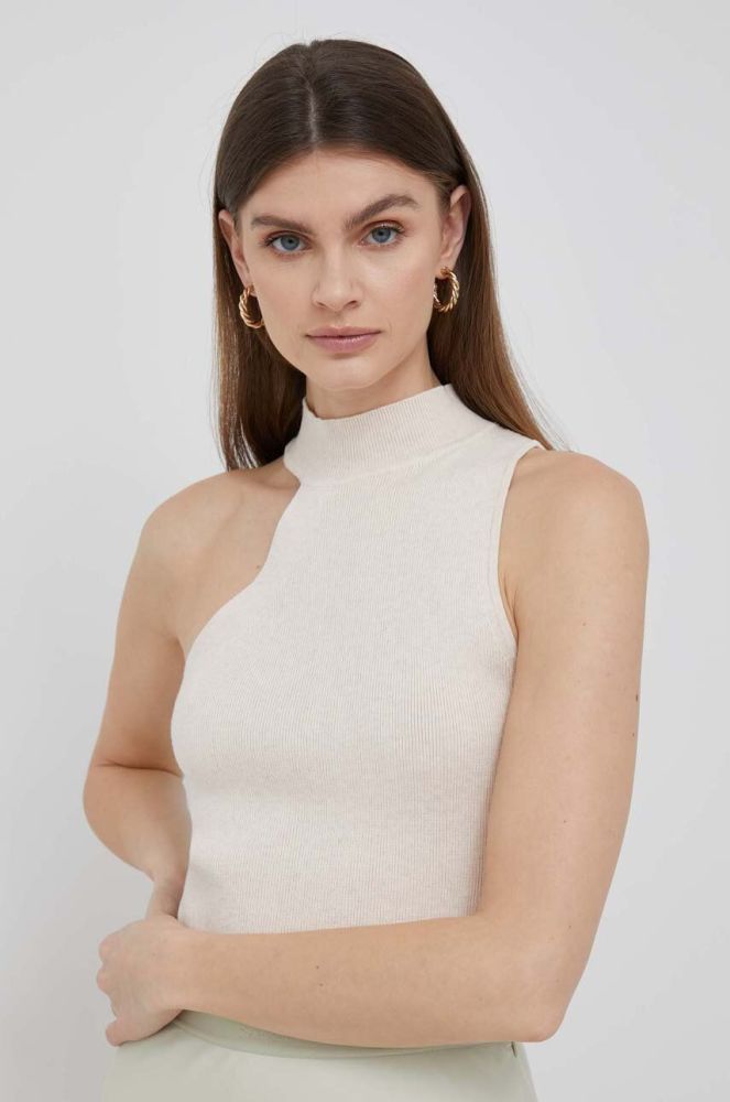 Топ Dkny жіночий колір бежевий півгольф (3080748)