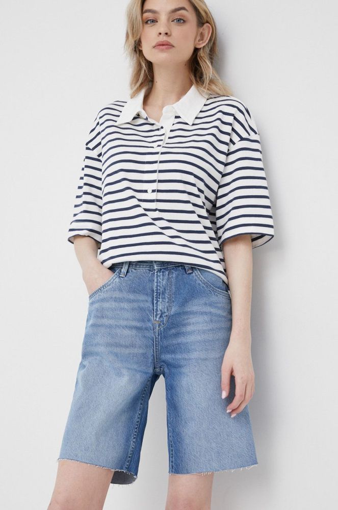 Джинсові шорти Pepe Jeans Violet Bermuda жіночі однотонні висока посадка колір блакитний