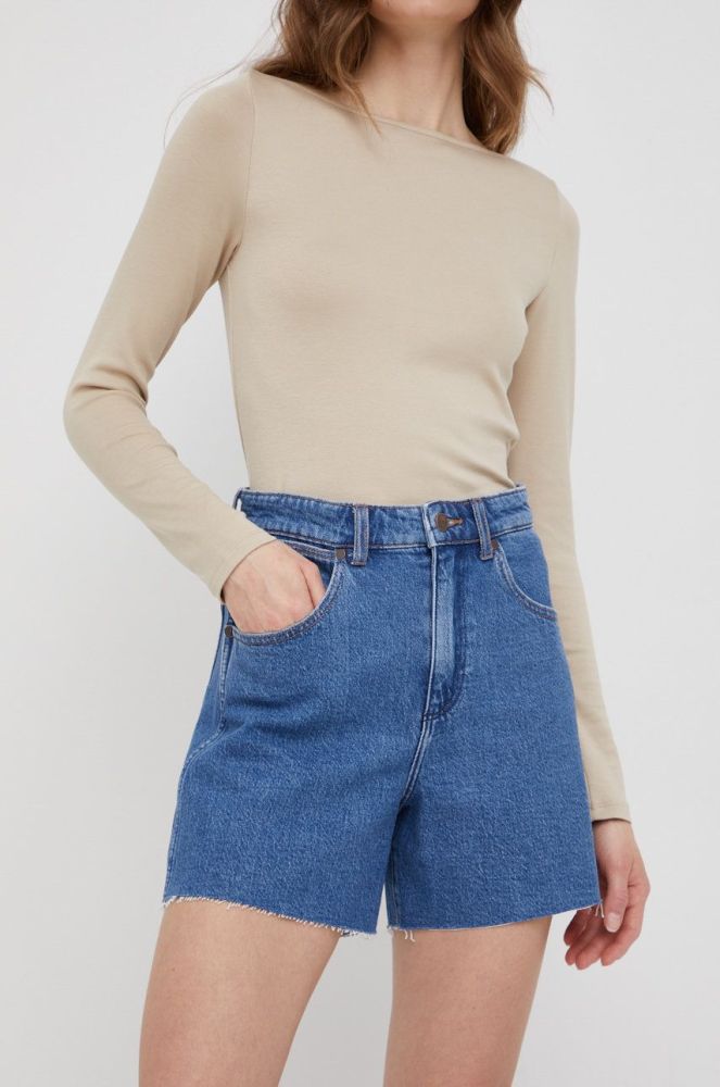 Джинсові шорти Wrangler жіночі колір синій однотонні висока посадка (2307903)