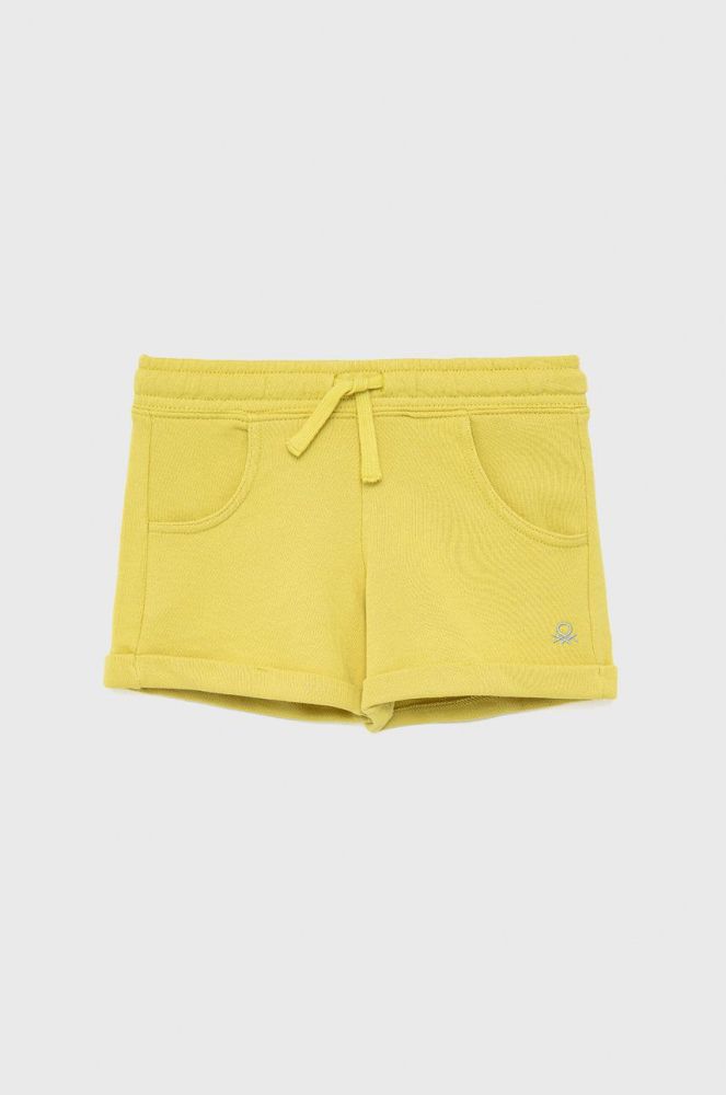 Дитячі бавовняні шорти United Colors of Benetton колір жовтий однотонні регульована талія (2221221)