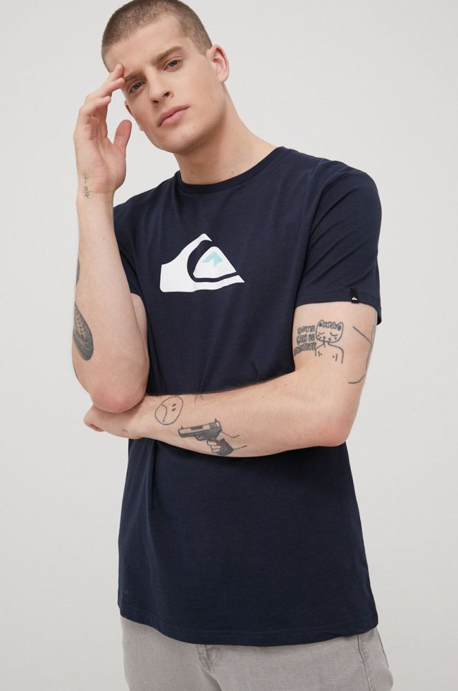 Бавовняна футболка Quiksilver колір синій з принтом (2114324)